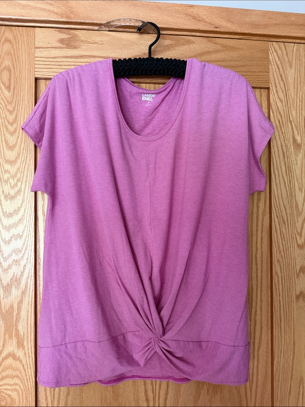 Lands' End Pink Knot-Front Short Sleeve Tee